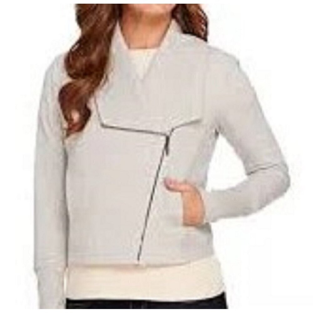 H BY HALSTON Gray Heather Asymmetrical Zip Moto Sweatshirt Jacket Women's size 6